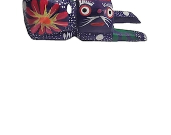 Folk Art Oaxaca Mexico Alebrije Hand Painted/Carved Crouched Cat Artist Signed