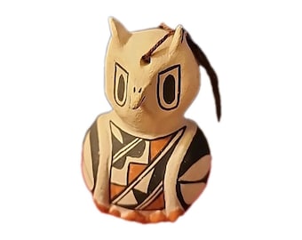 Native American Acoma handbemalte Keramik Eule 2 "signiert