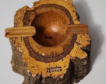 Cenicero de recuerdo vintage Tercera Acoures México, madera de raíz