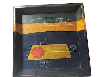 Reut Shahar Kakadu Wood Rustic Painted TRAY Folk Art 13"X 13"X 2.5"