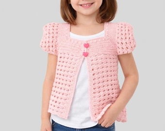 Crochet Girls Cardigan Pattern PDF, Lacy Crochet Top, Girls Sweater Pattern, Easy Crochet Pattern, Digital Download