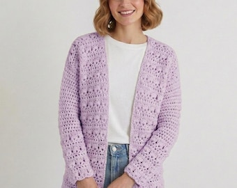 Patrón de cárdigan de crochet, cárdigan abierto, tallas XS-5XL (descarga instantánea en PDF)