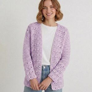 Wzór na kardigan szydełkowy, kardigan z otwartym przodem, rozmiary XS-5XL (natychmiastowe pobranie pliku PDF)