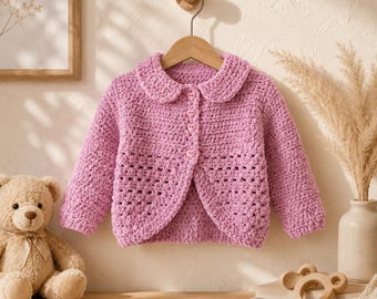 Patrón de cárdigan de bebé a crochet en PDF, patrón de suéter de bebé a crochet, patrón de cárdigan infantil, descarga instantánea en PDF.