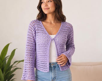 Patrón de cárdigan de punto calado a crochet en PDF, cárdigan ligero de punto abierto, cárdigan de verano, descarga instantánea en PDF.