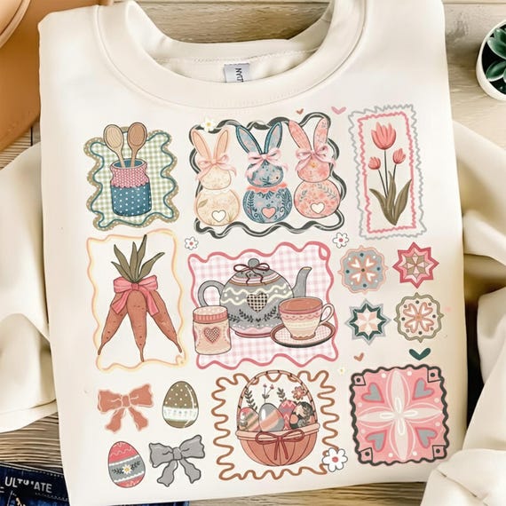 Vintage Farmhouse Bunny Shirt, Thrifted Easter Hoodie, Coquette Cottagecore Bunny Shirt, Retro Spring Hoodie, Comfort Colors Easter Shirt
