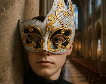 Hand-Painted Flame Masquerade Mask: Music Note Carnival Costume