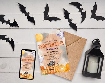 Spooktacular Halloween Birthday Invitation, Editable Canva Template (Digital Download)