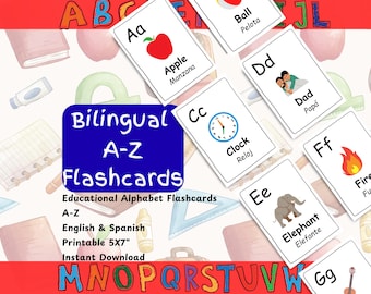 Bilingual Alphabet Flashcards | English & Spanish | Printable ABC Learning Cards for Kids