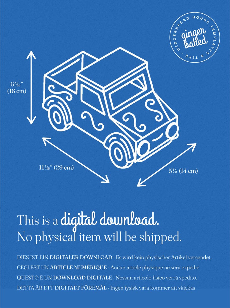 Gingerbread Pickup Truck Template PDF Printable Baking Pattern Etsy