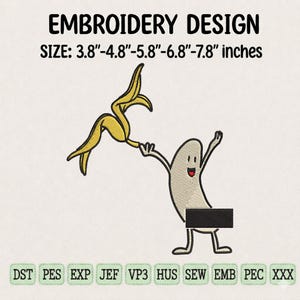 Rolig naken bananbroderidesign, fruktmönster maskinbroderi, rolig bananbroderifil, 5 storlekar, omedelbar nedladdning