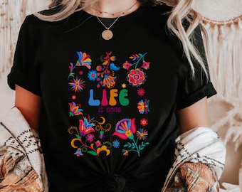 Life Is Good Floral Inspirational Typography T , Positive message, Motivational Quotes, Teacher Shirts.