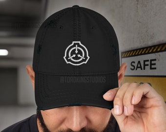White  SCP Logo Distressed Dad Hat - Foundation Field Agent Cosplay Streetwear - POD