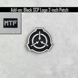 K&ouml;nnte beinhalten: Schwarz-wei&szlig;er, gestickter Aufn&auml;her mit dem SCP-Logo, ca. 5 cm Durchmesser. Der Aufn&auml;her hat einen schwarzen Hintergrund mit wei&szlig;em Rand und Design. Das Bild enth&auml;lt auch einen kleineren Aufn&auml;her mit den Buchstaben "MTF".