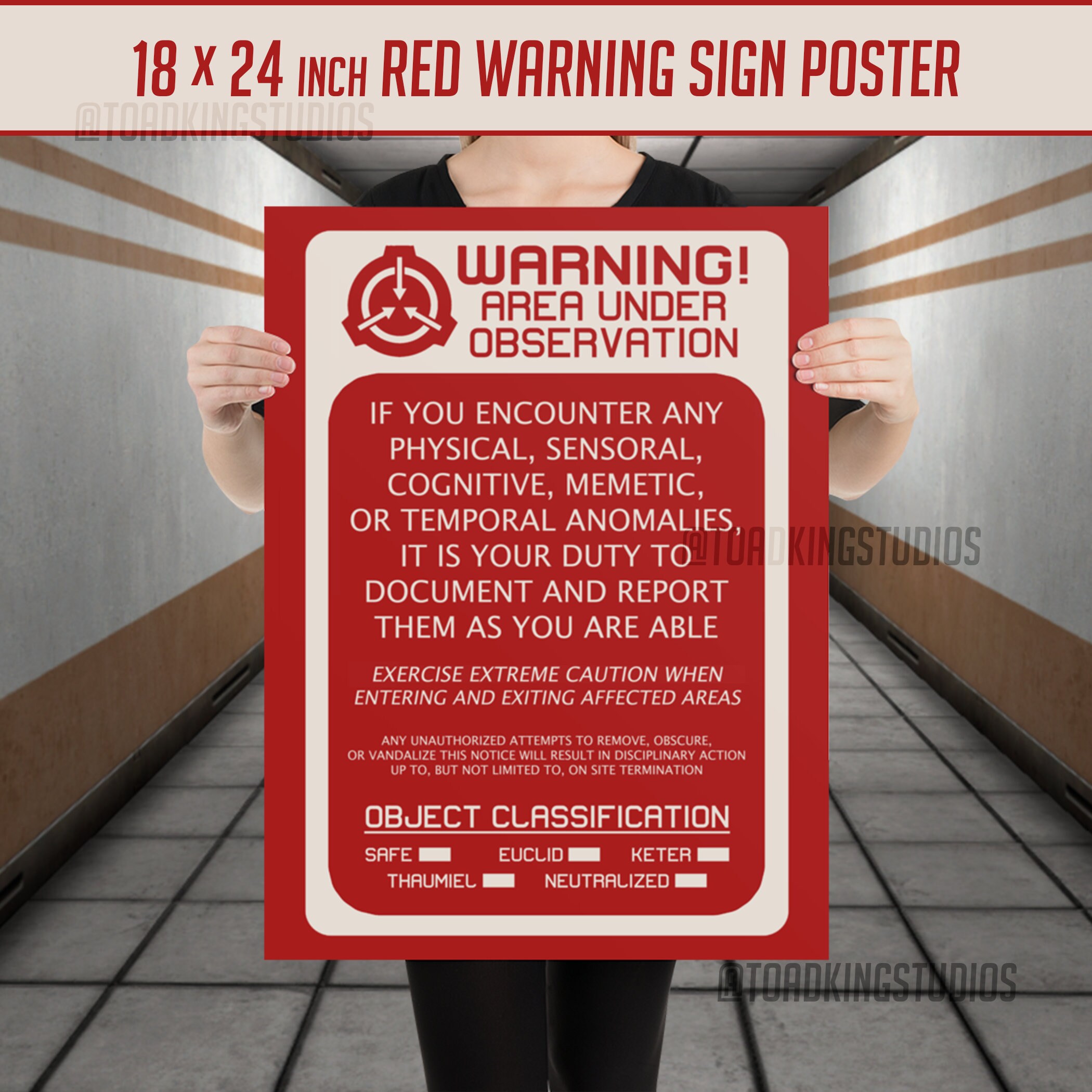 SCP Foundation Red Warning Sign - White Background Poster for