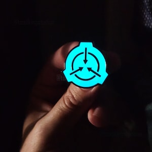Glow-in-the-Dark SCP Logo 1.25-inch Enamel Pin - White and Black Metal Foundation Cosplay Accessory
