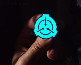 Glow-in-the-Dark SCP Logo 1.25-inch Enamel Pin - White and Black Metal Foundation Cosplay Accessory