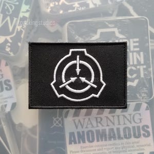 SCP Logo Rectangle 3-inch Black Patch, Hook & Loop Back - Foundation Personnel MTF Cosplay Gear
