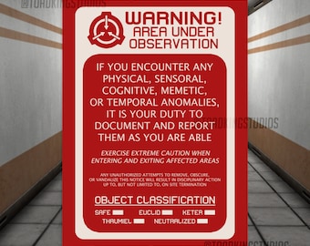 RED Warning Sign SCP Foundation Poster - POD - Anomalous Observation Laboratory Signage