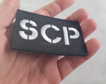 Hook Back SCP Text Stencil 3-inch Patch Black Rectangle - Foundation Personnel Cosplay Gear