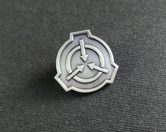 Antique Silver SCP Logo Pin 1-inch - Foundation Site Director Metal Service Symbol