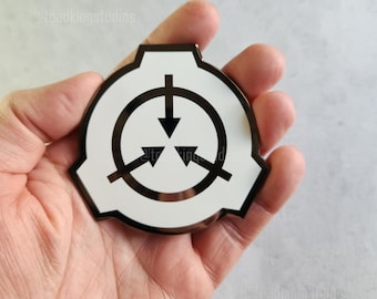 3-inch SCP Logo White Enamel Pin - Large Metal Foundation Classic Symbol Cosplay Accessory