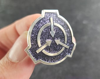 Glittery SCP Logo 1.25-inch Enamel Pin - Dark Purple & Silver Metal Foundation Cosplay Accessory