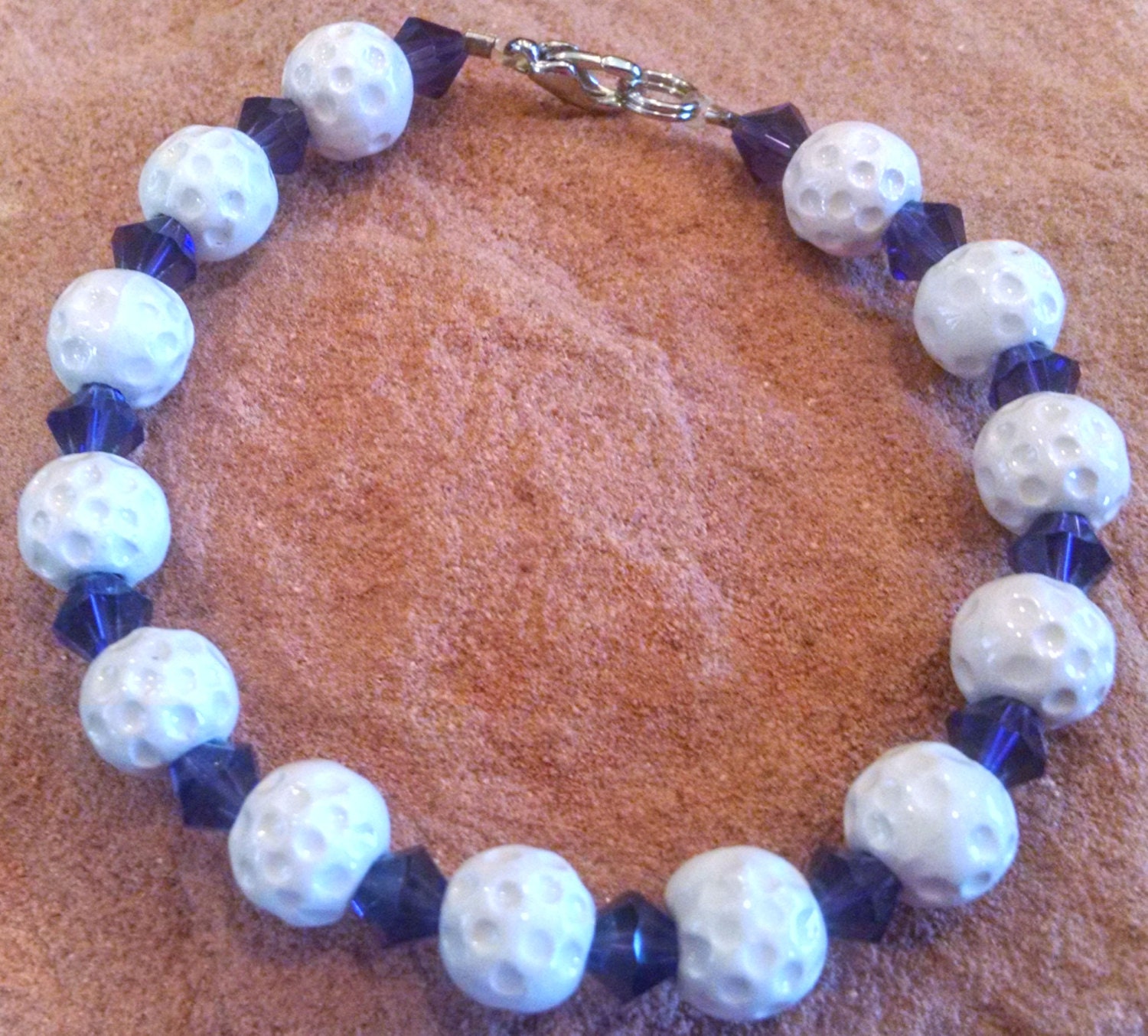 Ceramic Golf Ball Beaded Bracelet With Swarovski Amethyst Crystals on