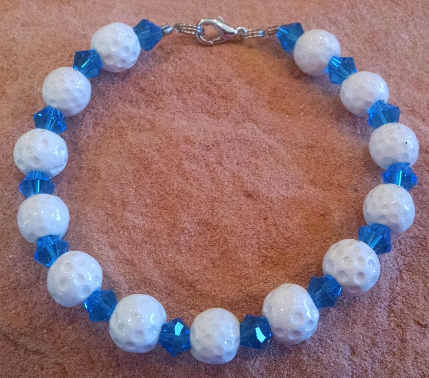 Ceramic Golf Ball Beaded Bracelet With Swarovski Capri Blue Etsy UK