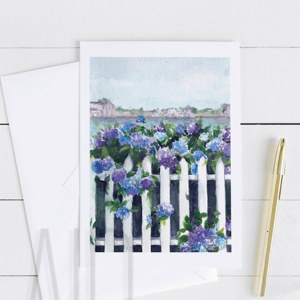 Watercolor Summer Hydrangeas blank greeting card,  thank you card, birthday card, mothers day, coastal art, cards for moms, cards for friend