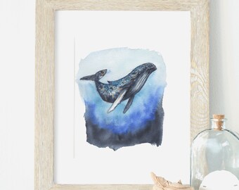 Floral Whale!  8x10 & 5x7 Print, art print,  wall art, coastal home decor,  nautical art,  whale art, floral watercolor art