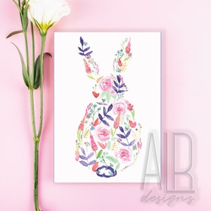 Flower Power Bunny card DIGITAL FILE DOWNLOAD, carte de voeux de Pâques, art de lapin, carte de printemps, carte de lapin de Pâques, panier de Pâques