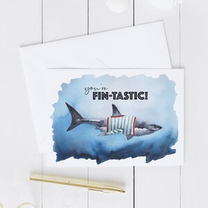 Fintastic Hai Grußkarte * DIGITAL DOWNLOAD DATEI*, Karte zum Ausdrucken, maritimes Wortspiel, Geburtstagskarte für Kinder, Freundin, Jungs, Mädchen