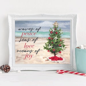 Beach Christmas Peace, Love & Joy Tree 10x8 or 7x5 Print, holiday print, nautical christmas art, christmas decorations, holiday decor