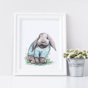 Shirt Bunny* DIGITAL DOWNLOAD FILE* only, printable art, spring home decor, bunny wall art, nursery art, easter decor, watercolor animal art
