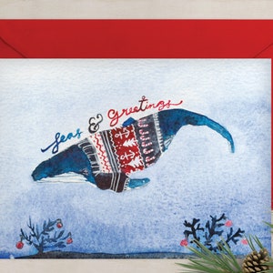 Whale Christmas Sweater greeting card, nautical art, cute christmas cards, funny christmas sweater card, christmas decoration