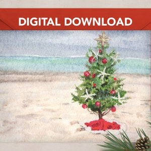 Beach Christmas holiday greeting card * DIGITAL DOWNLOAD FILE* only, printable card, nautical christmas card, holiday art, decorations