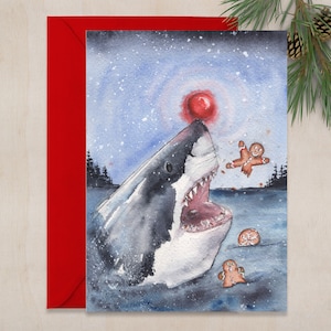 Christmas Cookie Shark 2, 5x7in  greeting card, nautical christmas card, shark christmas card, funny holiday card