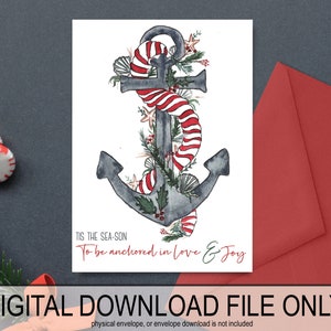 Anker Weihnachtskarte * DIGITAL DOWNLOAD DATEI* only, printable Karte, Maritime Weihnachtskarte, Weihnachtskunst, Dekorationen
