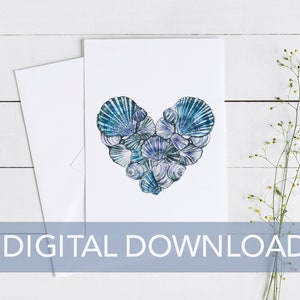 Tarjeta de felicitación Blue Shell Heart * ARCHIVO DE DESCARGA DIGITAL*, tarjeta de felicitación imprimible, tarjeta del día de las madres, tarjeta de cumpleaños, tarjeta de felicitación náutica