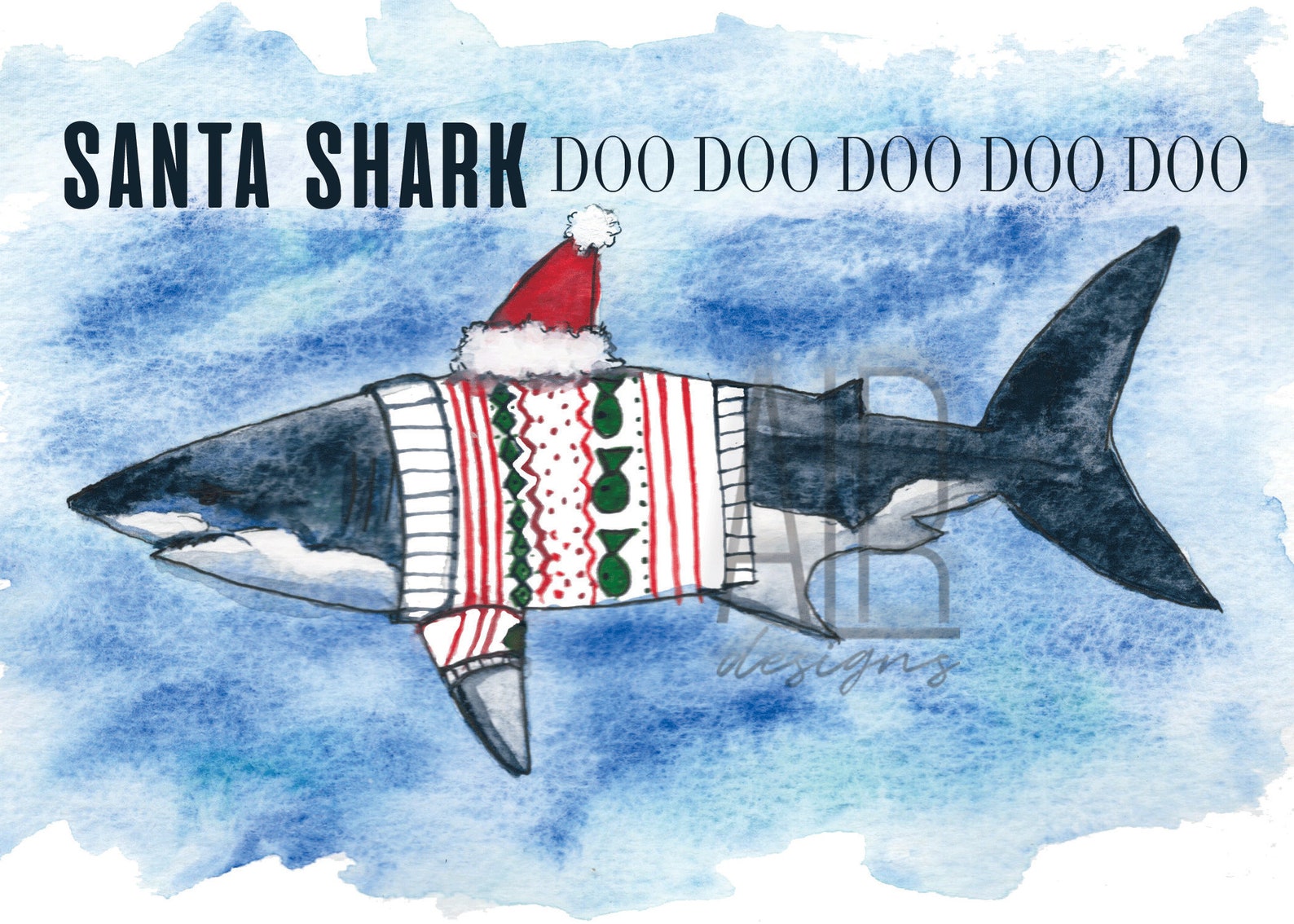 Santa Shark Song Blank Greeting Card Nautical Art Cute - Etsy UK