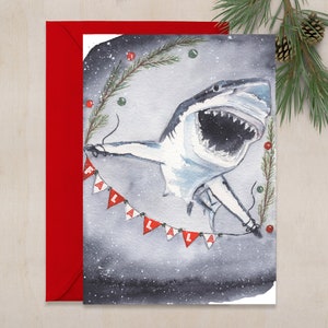 FALALA-Shark  5x7in  Christmas greeting card, holiday card, funny christmas cards, nautical christmas card, shark christmas card