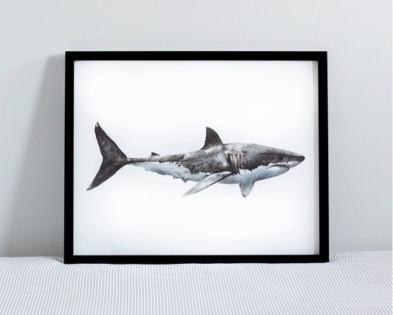 Watercolor Shark art print* DIGITAL DOWNLOAD FILE* only, printable nautical wall art, home office decor, gallery wall art, kids bedroom art
