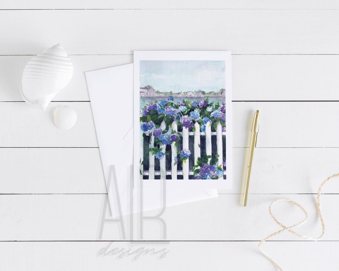 Watercolor Summer Hydrangeas Blank Greeting Card, Thank You Card ...