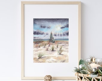 Christmas Beach Day 8x10 or 5x7 print, nautical christmas decor, christmas decoration, beach art, coastal christmas decor