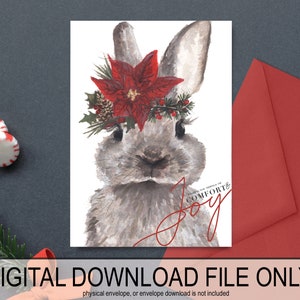 Carte de voeux de Noël Joy Bunny * FICHIER DE TÉLÉCHARGEMENT NUMÉRIQUE * uniquement, imprimable, carte de Noël animal des bois, art de vacances, jolie carte de Noël