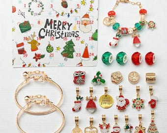 Christmas Advent Calendar, Charm Bracelet DIY Kit, Jewelry Beads
