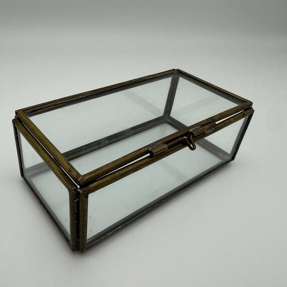 Rectangular Clear Glass Box Aged Brass Display Tr… - image 2