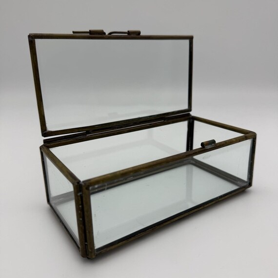 Rectangular Clear Glass Box Aged Brass Display Tr… - image 1