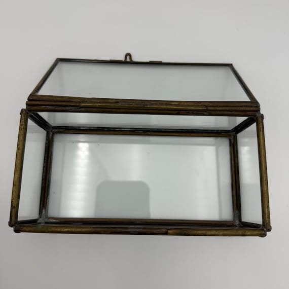 Rectangular Clear Glass Box Aged Brass Display Tr… - image 9